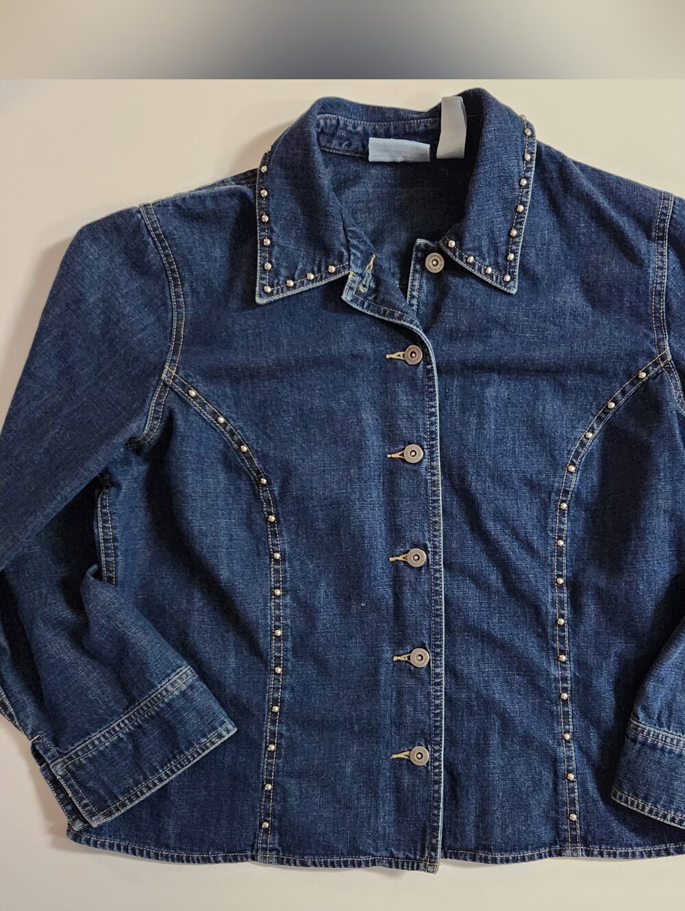 Vintage Liz Claiborne Studded Denim Shirt Jacket Size Large